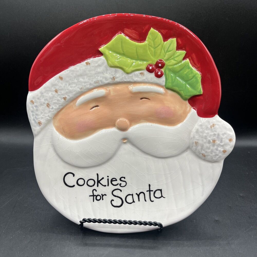 Santa Cookie & Treats Plate Christmas Decor 3D Figural 9x8" by Susan Winget